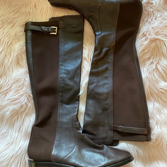 COACH Stretch Riding brown leather/fabric knee high boots size 9 - Picture 2 of 11